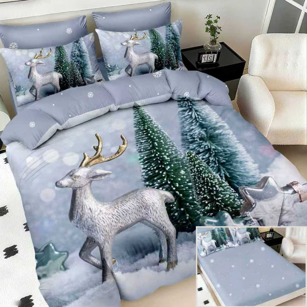 Lenjerii cu Elastic Bumbac Finet Craciun Print 5D Albastru Ren BFEQ107