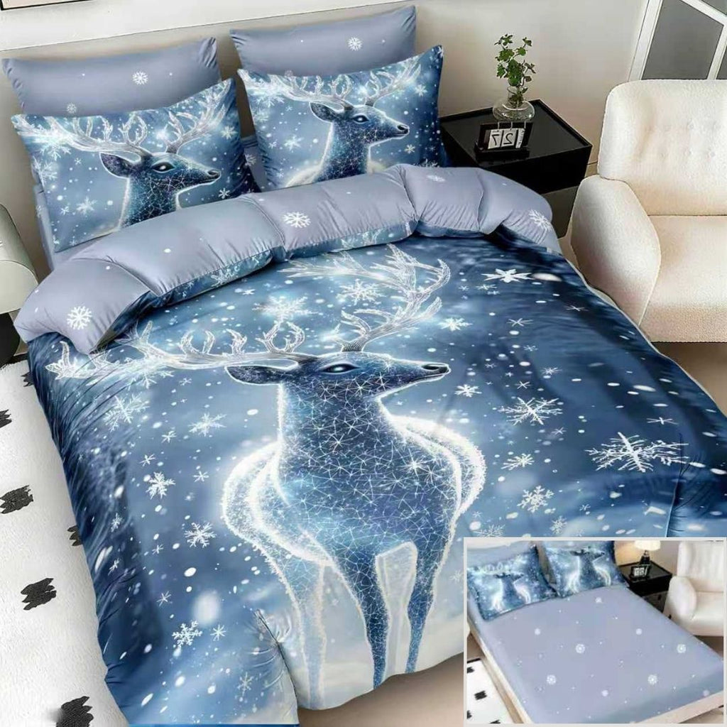 Lenjerii cu Elastic Bumbac Finet Craciun Print 5D Albastru Ren BFEQ110
