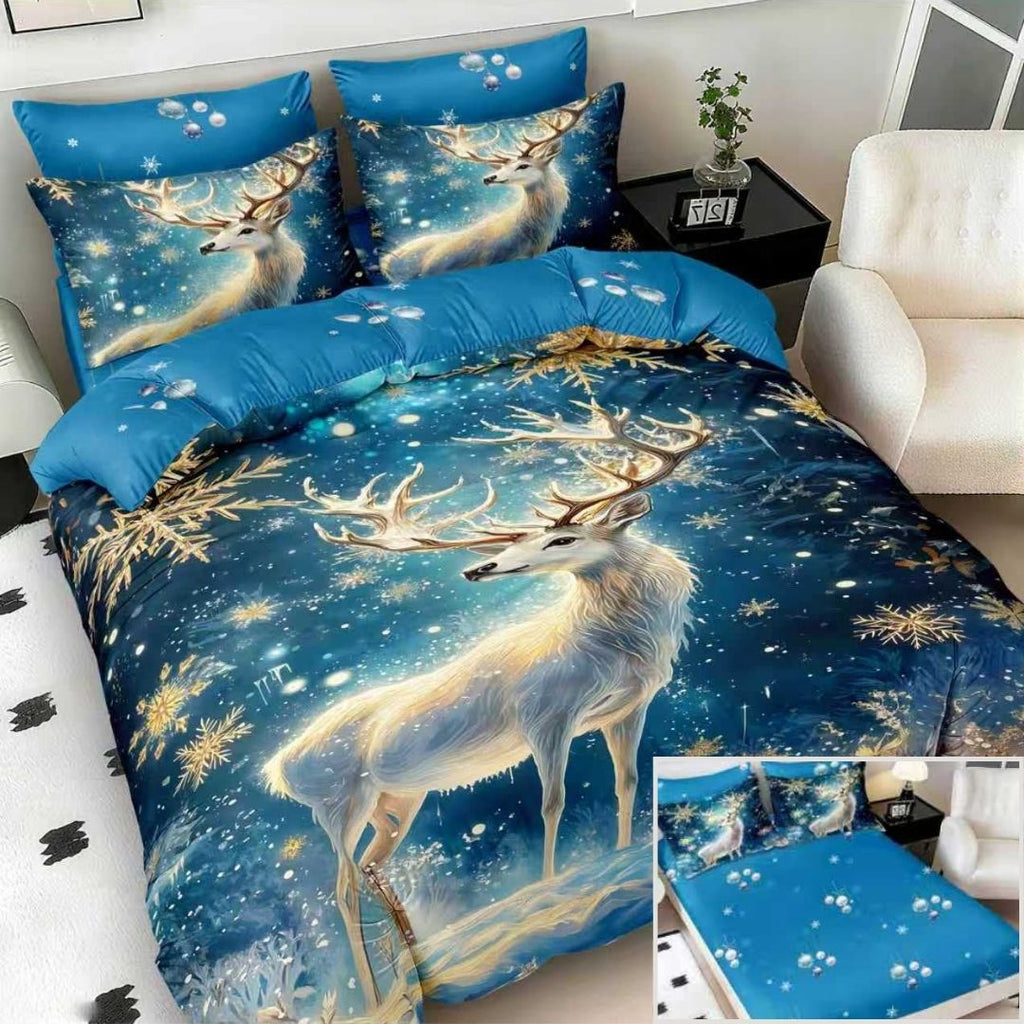 Lenjerii cu Elastic Bumbac Finet Craciun Print 5D Albastru Ren BFEQ119