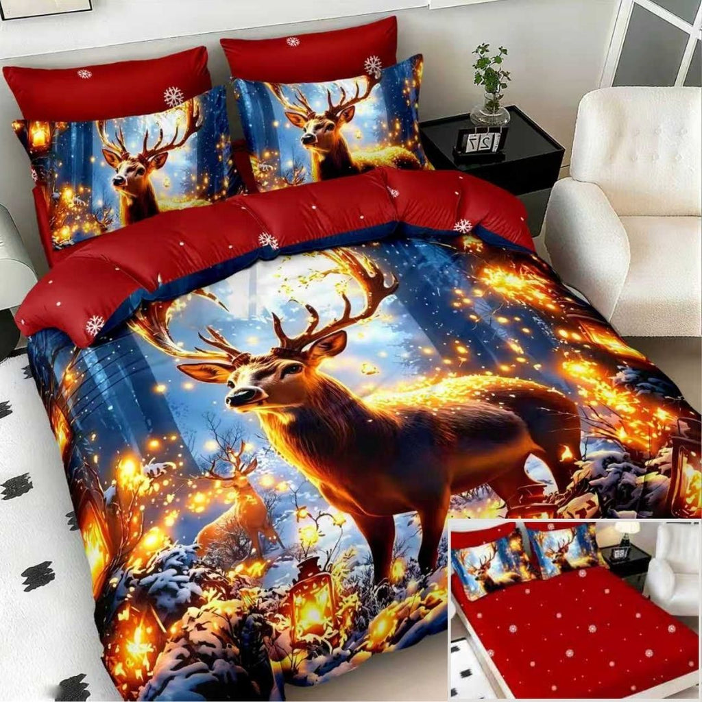 Lenjerii cu Elastic Bumbac Finet Craciun Print 5D Albastru Ren BFEQ126