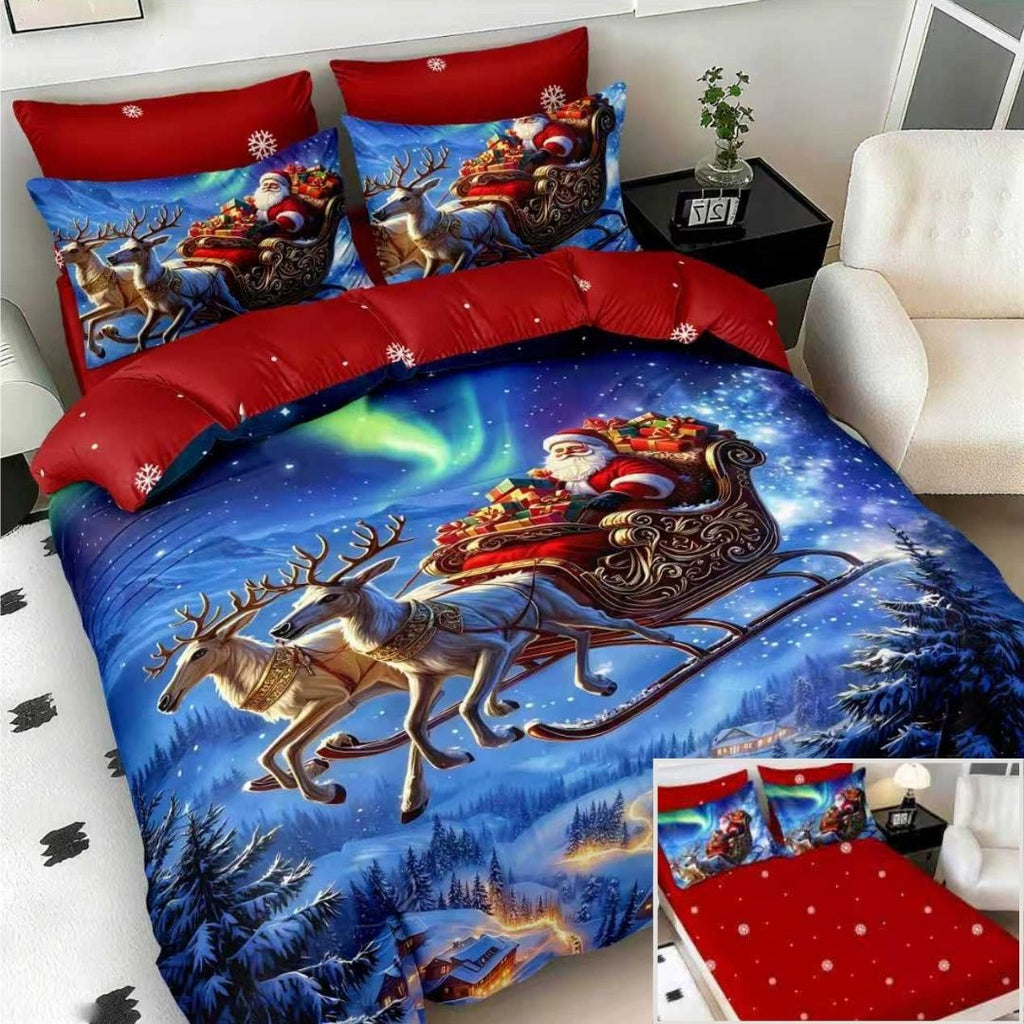 Lenjerii cu Elastic Bumbac Finet Craciun Print 5D Albastru Sanie BFEQ129