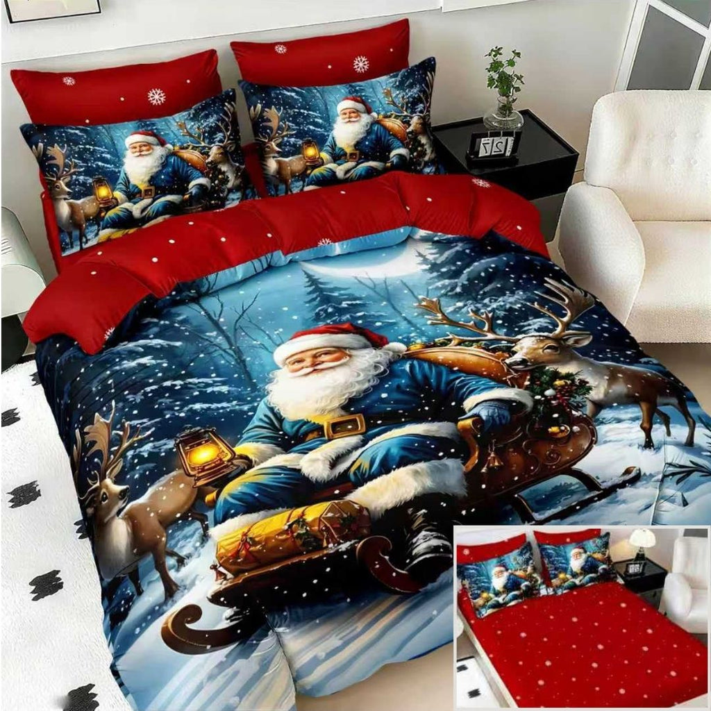 Lenjerii cu Elastic Bumbac Finet Craciun Print 5D Albastru Sanie BFEQ132