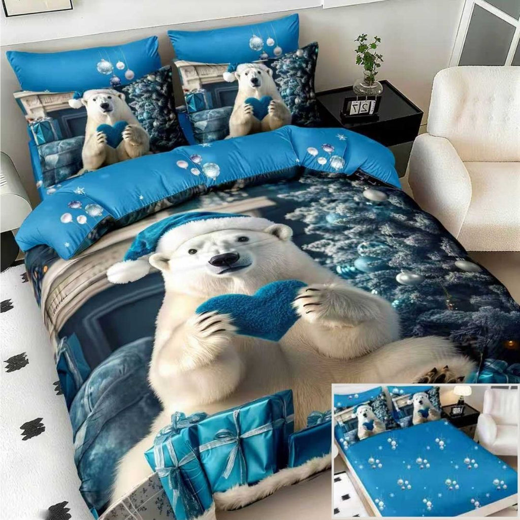 Lenjerii cu Elastic Bumbac Finet Craciun Print 5D Albastru Urs BFEQ120