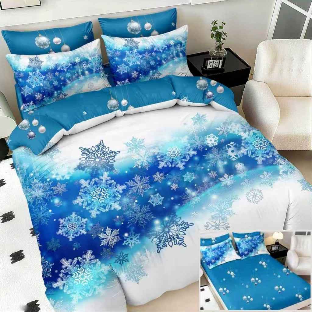 Lenjerii cu Elastic Bumbac Finet Craciun Print 5D Albastru Zapada BFEQ118
