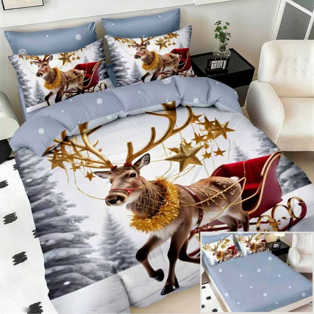 Lenjerii cu Elastic Bumbac Finet Craciun Print 5D Gri Ren BFEQ109
