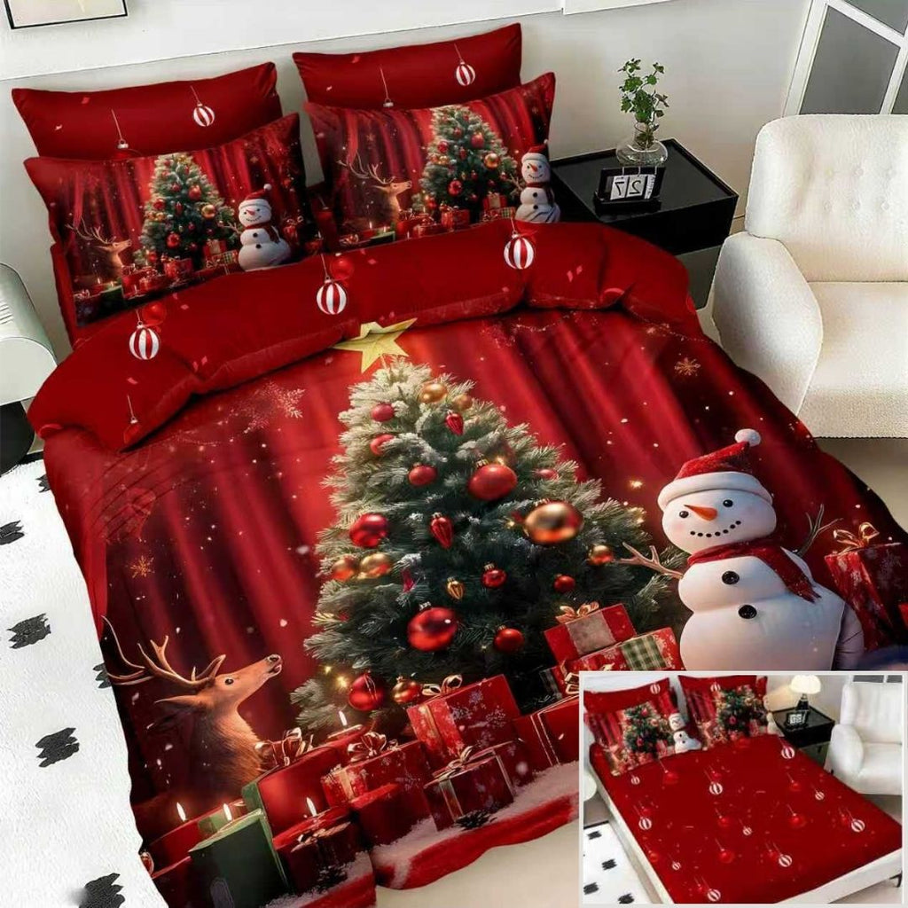 Lenjerii cu Elastic Bumbac Finet Craciun Print 5D Rosu Brad BFEQ122