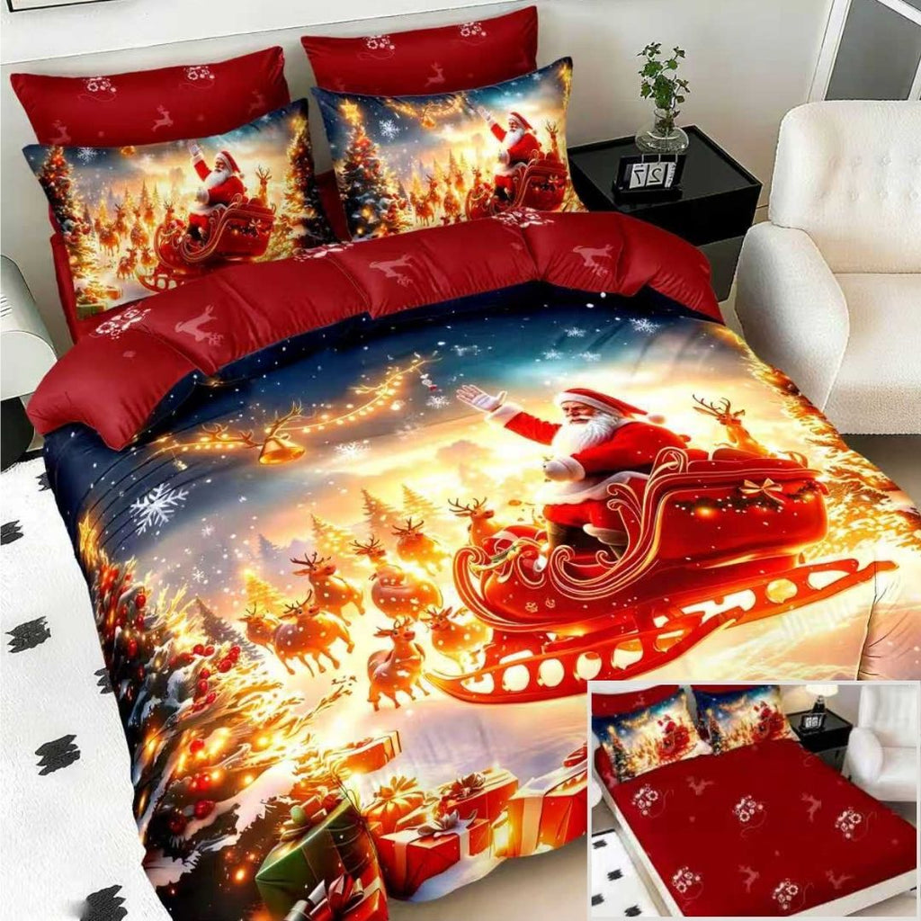 Lenjerii cu Elastic Bumbac Finet Craciun Print 5D Rosu Mos Craciun BFEQ112