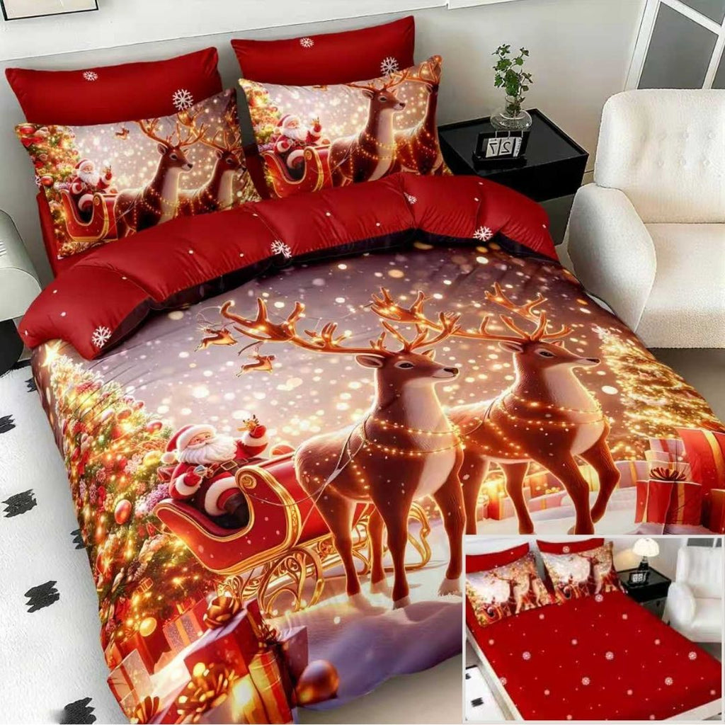Lenjerii cu Elastic Bumbac Finet Craciun Print 5D Rosu Sanie BFEQ124
