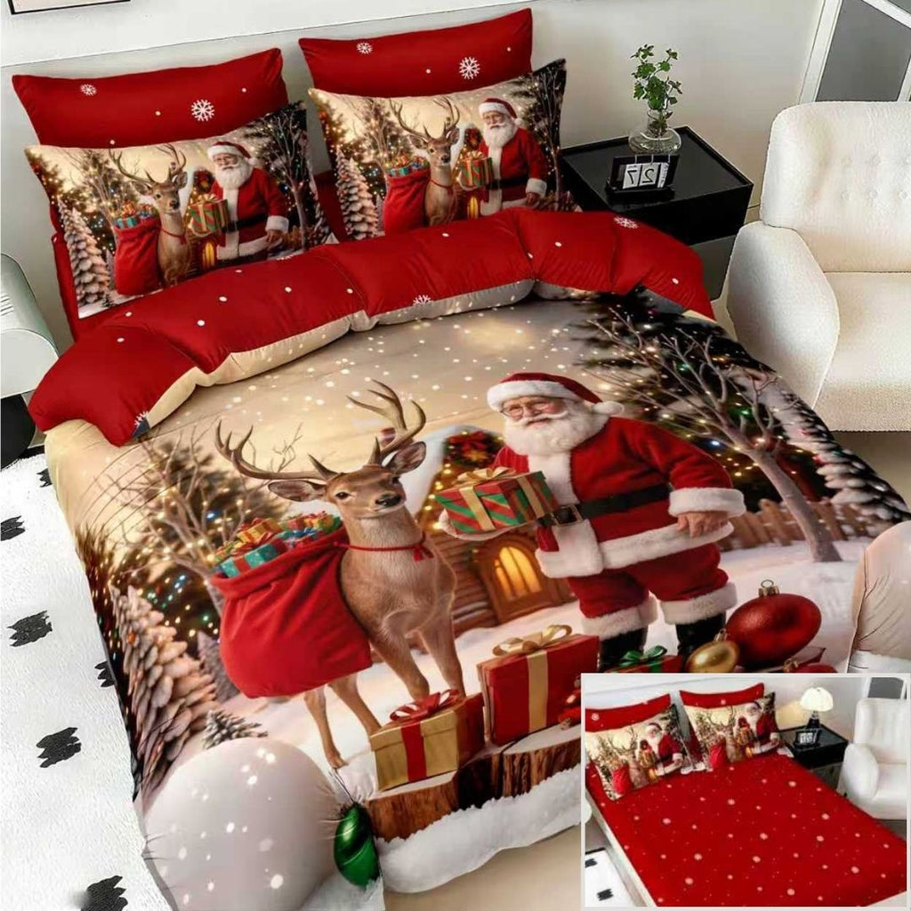 Lenjerii cu Elastic Bumbac Finet Craciun Print 5D Rosu Sanie BFEQ127