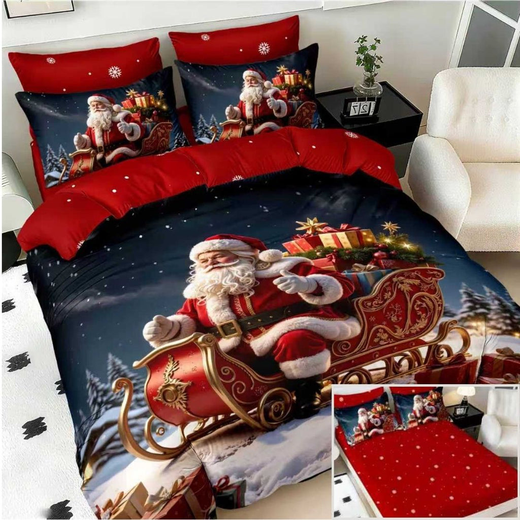 Lenjerii cu Elastic Bumbac Finet Craciun Print 5D Rosu Sanie BFEQ128