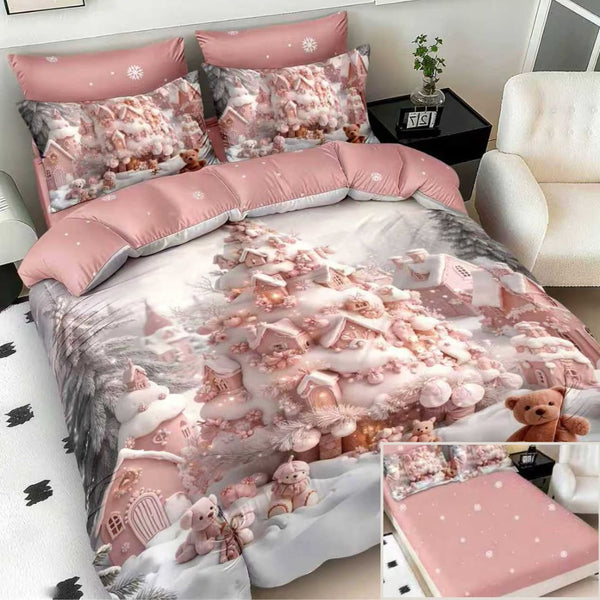 Lenjerii cu Elastic Bumbac Finet Craciun Print 5D Roz Zapada BFEQ114