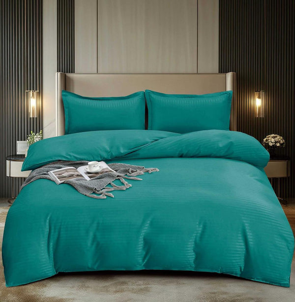 Lenjerii Pat Dublu Bumbac Finet Damasc Turcoaz Uni DM109