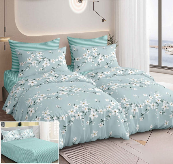 Lenjerii Bumbac FINET Pucioasa cu 2 Cearsafuri Pilota Albastru Floral MK15