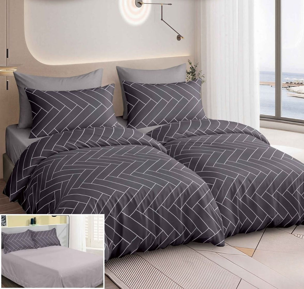 Lenjerii Bumbac FINET Pucioasa cu 2 Cearsafuri Pilota Gri Geometric MK14