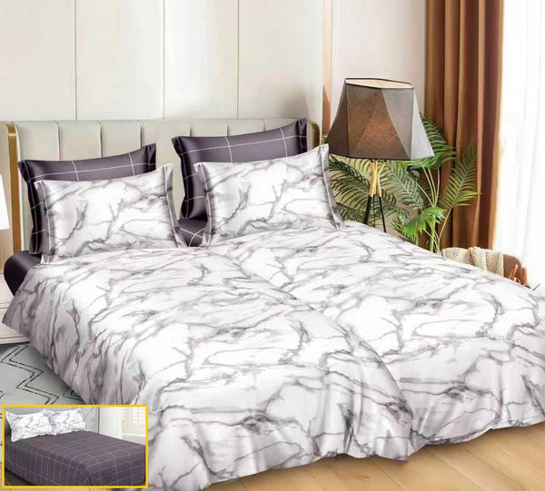 Lenjerii Bumbac Satinat Pucioasa cu 2 Cearsafuri Pilota Albe Gri Abstract LK06