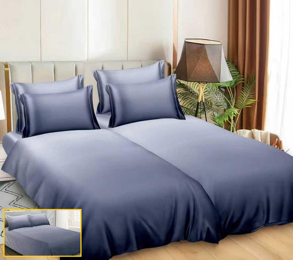 Lenjerii Bumbac Satinat Pucioasa cu 2 Cearsafuri Pilota Albastre Degrade LK38