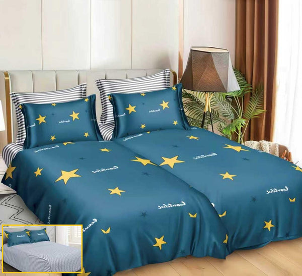 Lenjerii Bumbac Satinat Pucioasa cu 2 Cearsafuri Pilota Albastre Stelute LK14