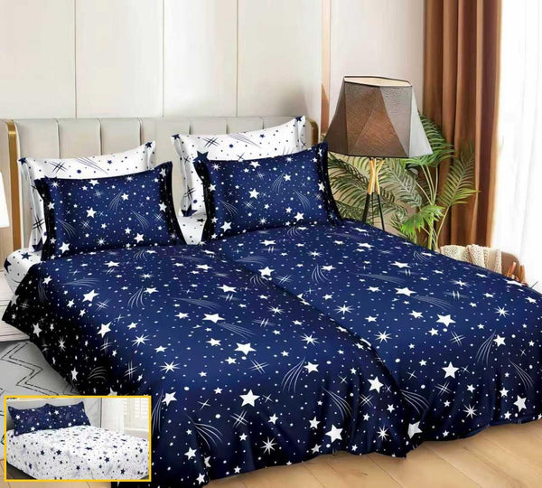 Lenjerii Bumbac Satinat Pucioasa cu 2 Cearsafuri Pilota Albastre Stelute LK22