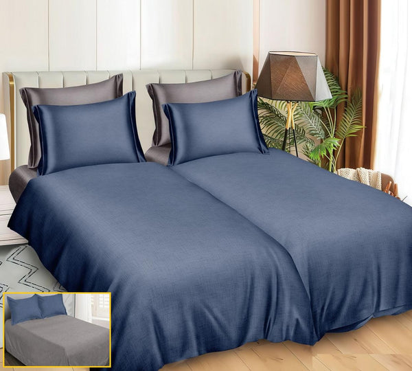 Lenjerii Bumbac Satinat Pucioasa cu 2 Cearsafuri Pilota Albastre Uni LK19