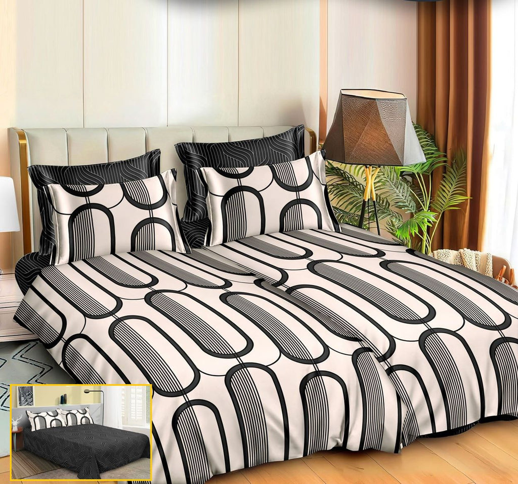 lenjerii bumbac satinat pucioasa cu 2 cearsafuri pilota crem negru abstract LK50