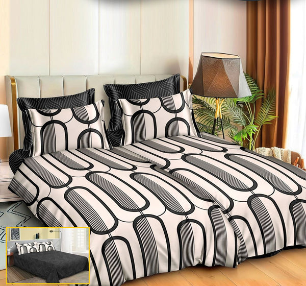 lenjerii bumbac satinat pucioasa cu 2 cearsafuri pilota crem negru abstract LK50