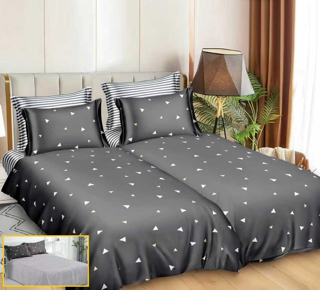 Lenjerii Bumbac Satinat Pucioasa cu 2 Cearsafuri Pilota Gri Geometric LK24