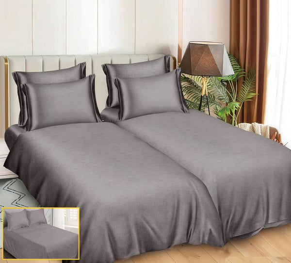 Lenjerii Bumbac Satinat Pucioasa cu 2 Cearsafuri Pilota Gri Simple LK16