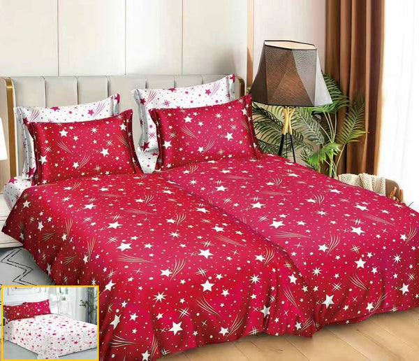 lenjerii bumbac satinat cu 2 cearsafuri pilota rosu alb stele LK39