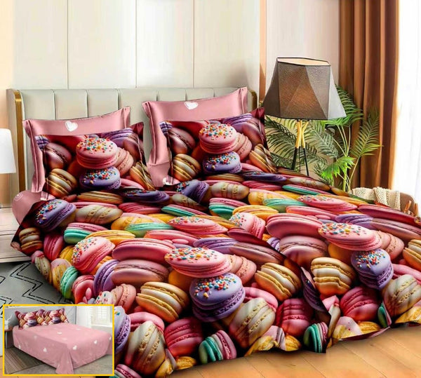 lenjerii bumbac satinat  cu 2 cearsafuri pilota multicolor macarons 