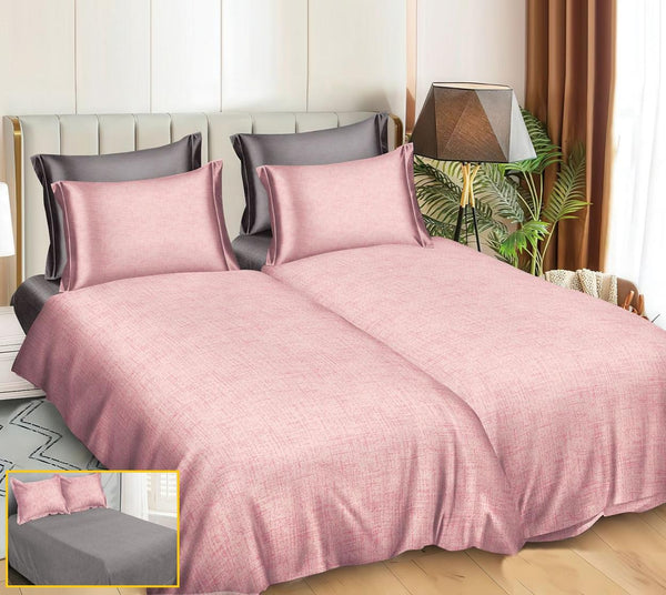 Lenjerii Bumbac Satinat Pucioasa cu 2 Cearsafuri Pilota Roz Simple LK18