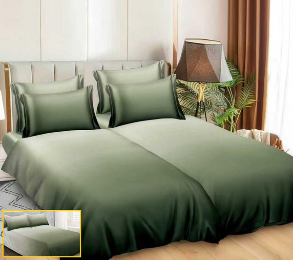 Lenjerii Bumbac Satinat Pucioasa cu 2 Cearsafuri Pilota Verde Degrade LK36