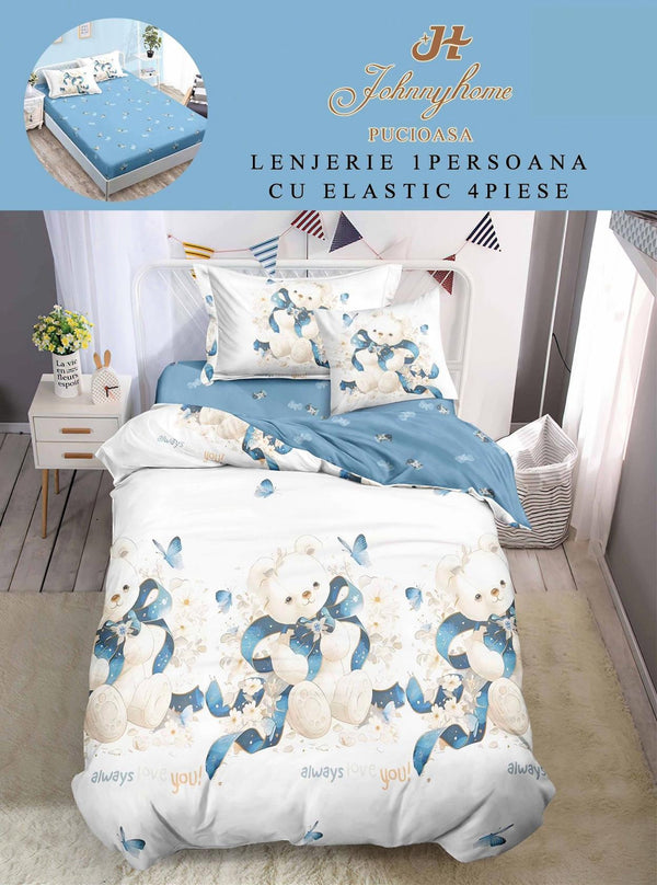 Lenjerii cu Elastic o Persoana Pucioasa Finet Albe Bleu Ursuleti LSE134