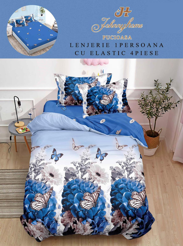 Lenjerii cu Elastic o Persoana Pucioasa Finet Albastre Flori LSE141