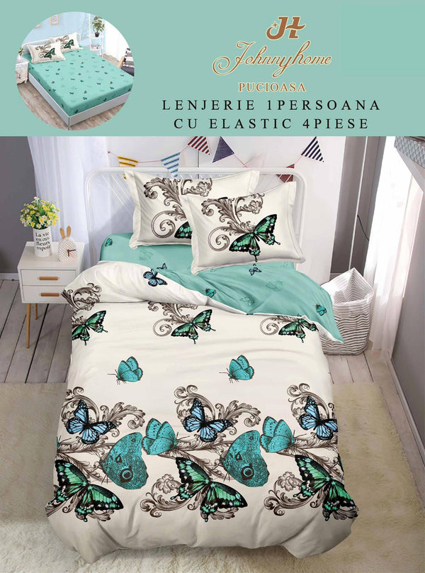 Lenjerii cu Elastic o Persoana Pucioasa Finet Bej Verde Fluturasi LSE133