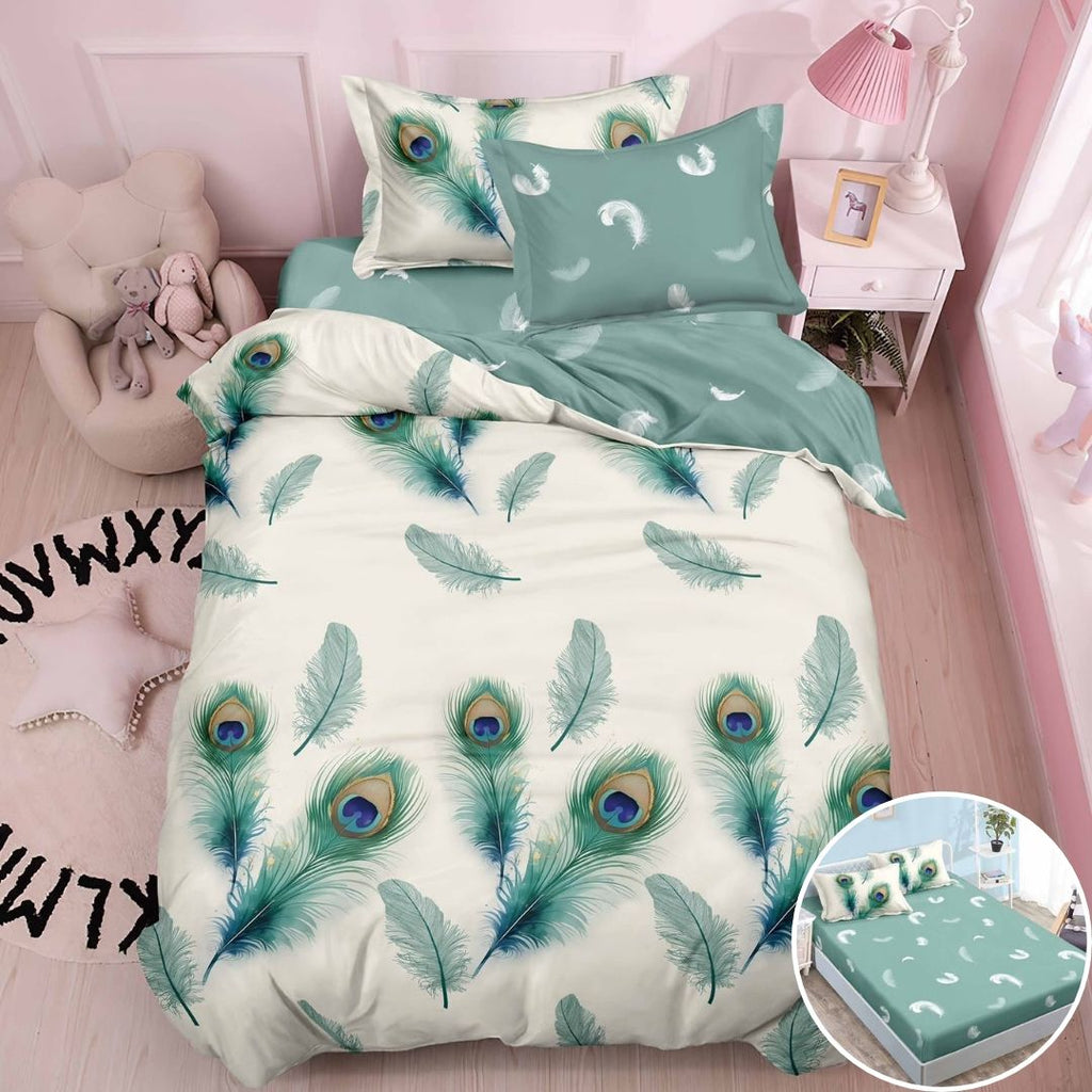 Lenjerii cu Elastic o Persoana Pucioasa Bumbac Satinat Crem Paun LSY48
