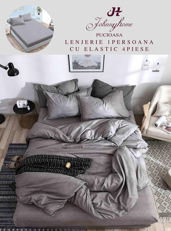 Lenjerii cu Elastic o Persoana Pucioasa Bumbac Satinat Gri Uni LSY15