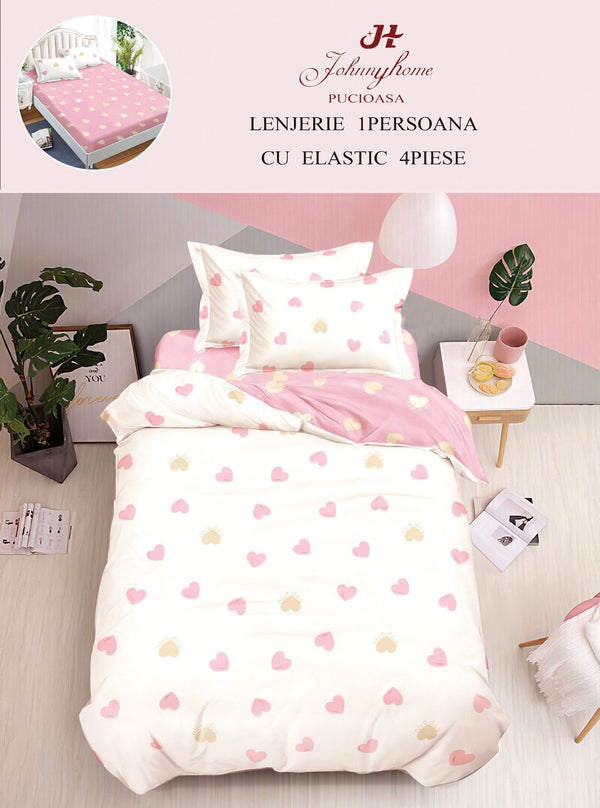 Lenjerii cu Elastic o Persoana Pucioasa Finet Crem Roz Inimioare LSE150