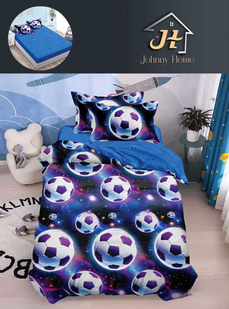 lenjerie cu elastic 1 persoana finet albastru mov fotbal LSE159