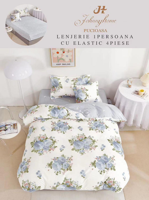 Lenjerii cu Elastic o Persoana Pucioasa Finet Albastre Bleu Crem Floral LSE97