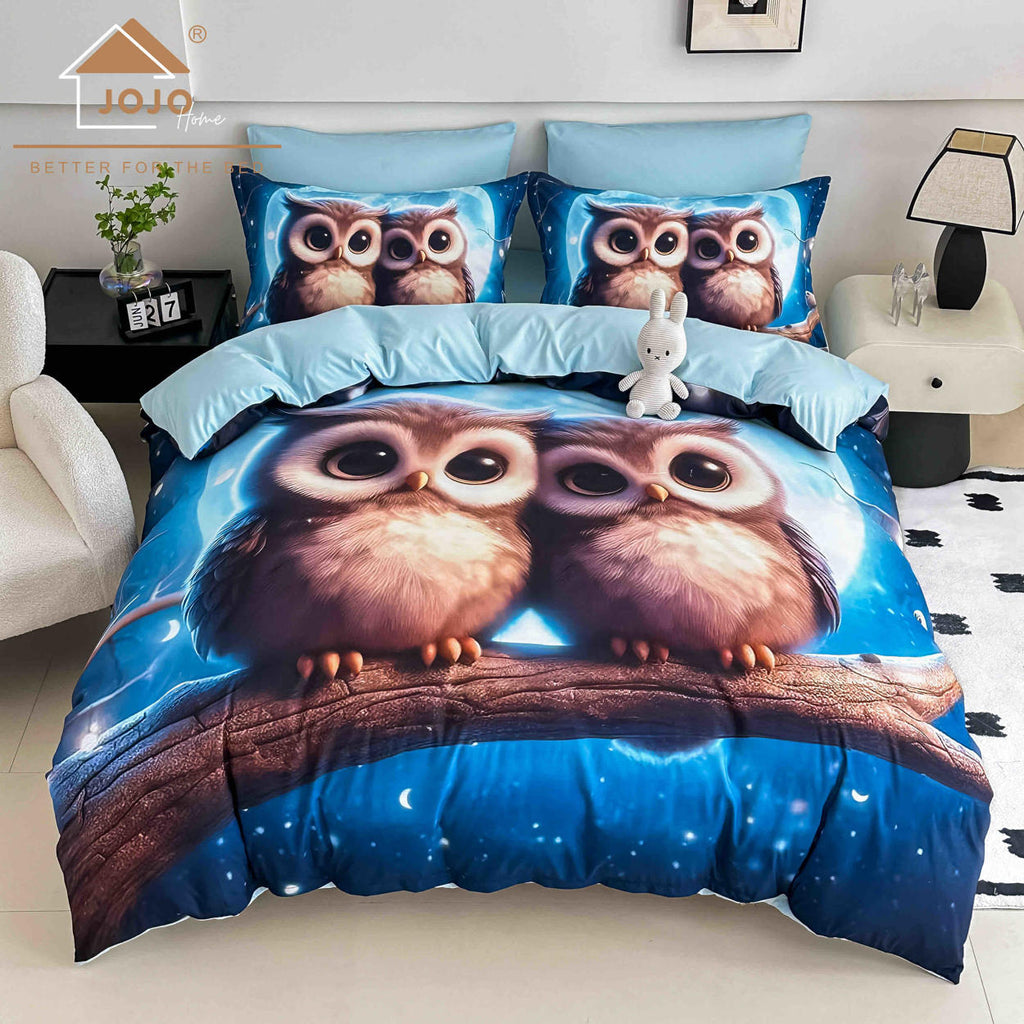 Lenjerii cu Elastic o Persoana Bumbac Finet 5D Albastre Bufnite LSEJ33