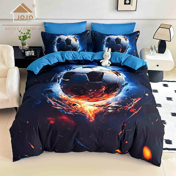 Lenjerii cu Elastic o Persoana Bumbac Finet 5D Albastre Mingi de Fotbal LSEJ34