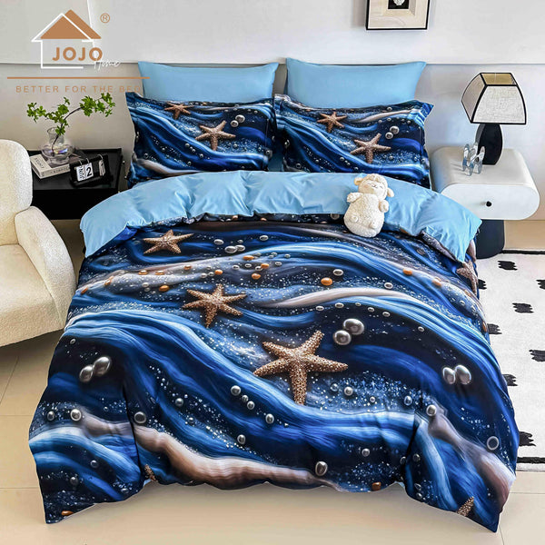 Lenjerii cu Elastic o Persoana Bumbac Finet 5D Albastre Stele LSEJ43