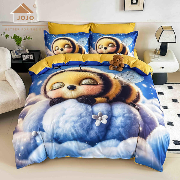 Lenjerii cu Elastic o Persoana Bumbac Finet 5D Albastre Albinute LSEJ44