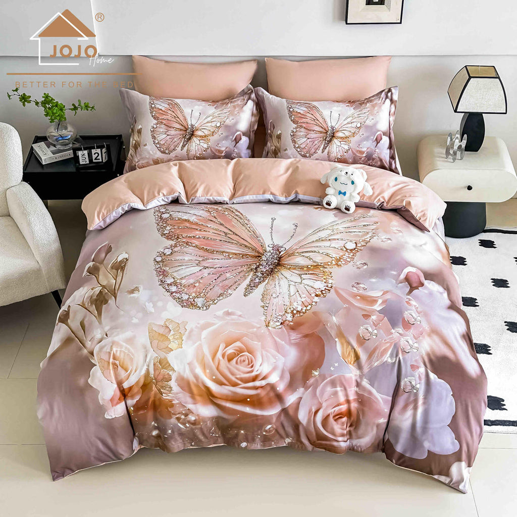 Lenjerii cu Elastic o Persoana Bumbac Finet 5D Roz Trandafiri LSEJ39