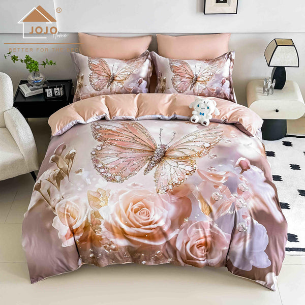 Lenjerii cu Elastic o Persoana Bumbac Finet 5D Roz Trandafiri LSEJ39