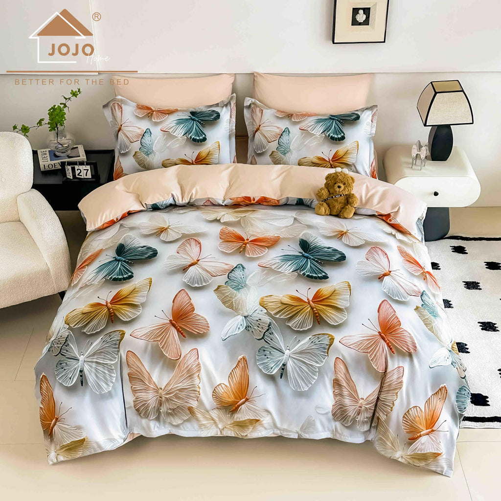 Lenjerii cu Elastic o Persoana Bumbac Finet 5D Crem Fluturasi LSEJ47