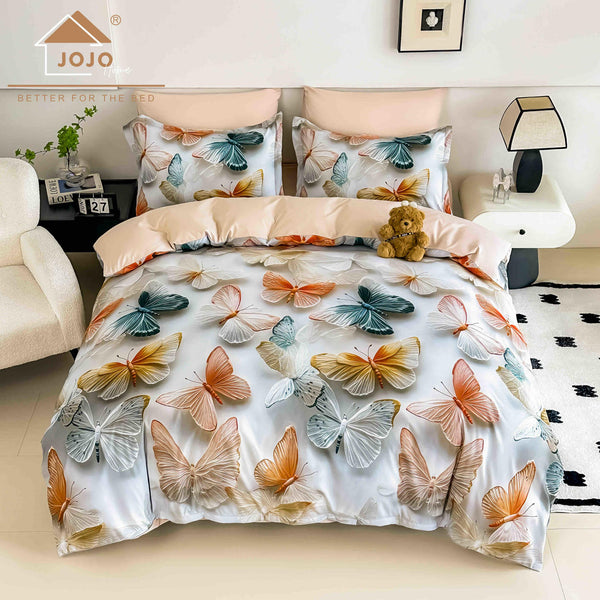 Lenjerii cu Elastic o Persoana Bumbac Finet 5D Crem Fluturasi LSEJ47