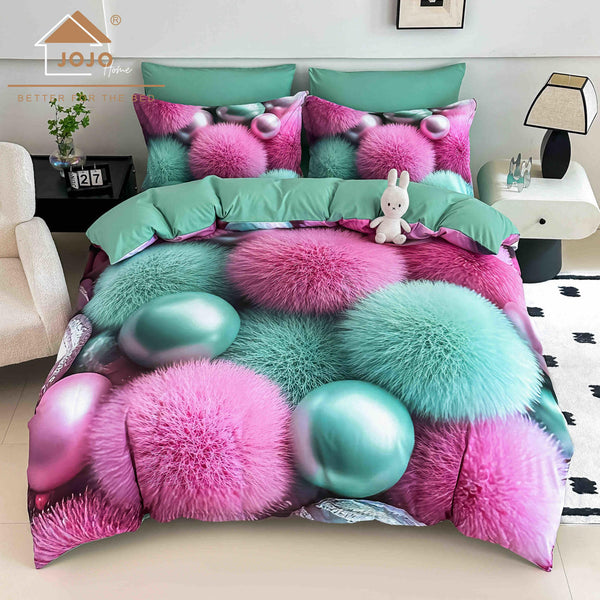 Lenjerii cu Elastic o Persoana Bumbac Finet 5D Verde Roz Globuri  LSEJ36