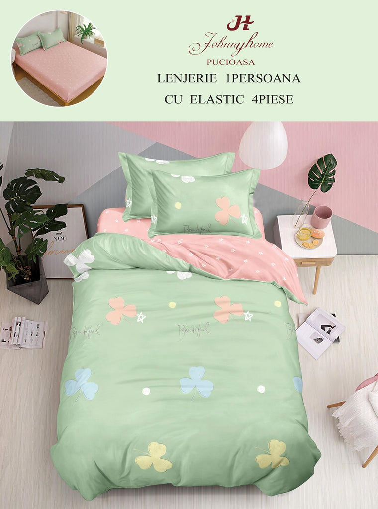 Lenjerii cu Elastic o Persoana Pucioasa Finet Verde Floral LSE149
