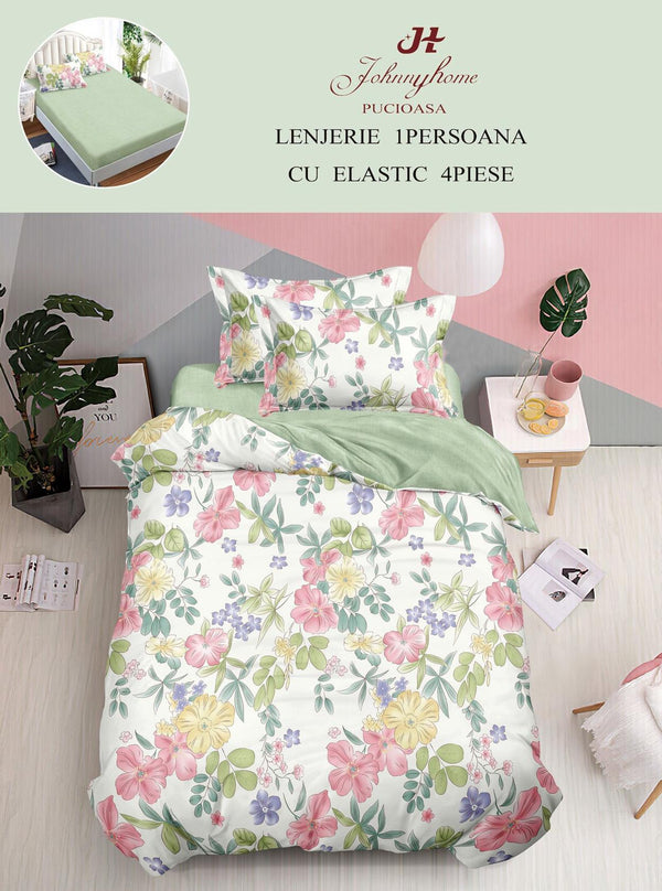 Lenjerii cu Elastic o Persoana Pucioasa Finet Verde Floral LSE151